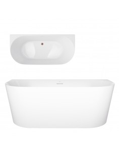 Wanna przyścienna MONO V029LSRG Slim 160 cm Przelew szczelinowy Korek klik klak Różowe Złoto