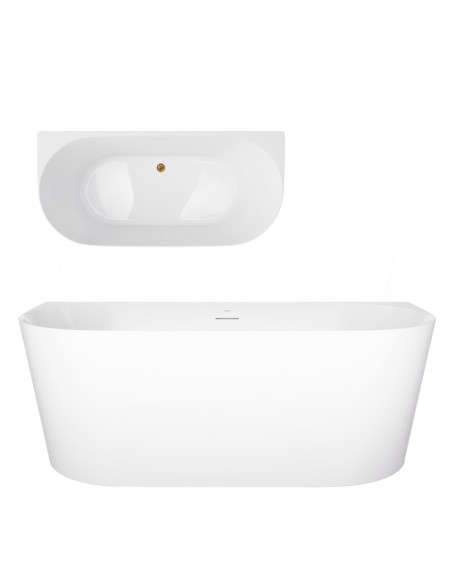 Wanna przyścienna MONO V029LSGL Slim 160 cm Przelew szczelinowy Korek klik klak Złoty