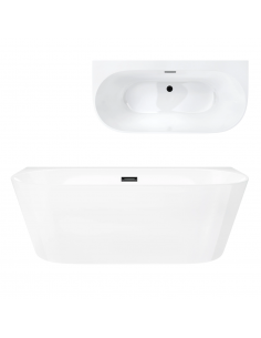 Wanna przyścienna wolnostojąca Corsan MONO E030XLBL 170 cm z szeroką krawędzią Korek klik-klak Czarny