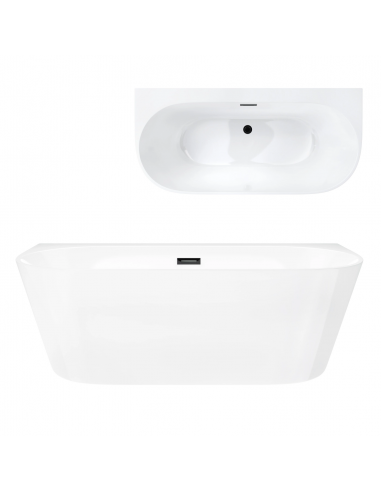 Wanna przyścienna wolnostojąca Corsan MONO E030XLBL 170 cm z szeroką krawędzią Korek klik-klak Czarny