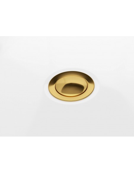 Wanna przyścienna wolnostojąca Corsan MONO E030LGL 160 cm z szeroką krawędzią Korek klik-klak Złoty