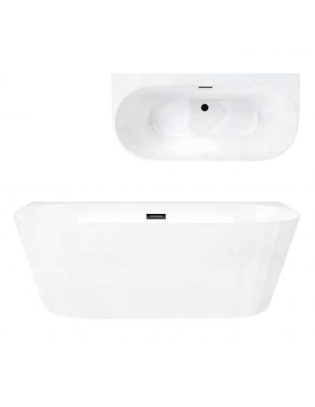 Wanna przyścienna wolnostojąca Corsan MONO E030LBL 160 cm z szeroką krawędzią Korek klik-klak Czarny