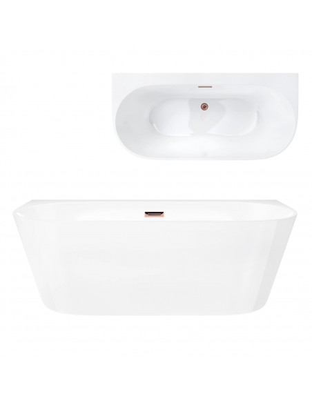 Wanna przyścienna wolnostojąca Corsan MONO E030LRG 160 cm z szeroką krawędzią Korek klik-klak Miedziany / Różowe Złoto