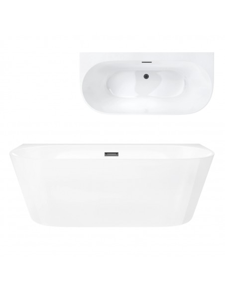 Wanna przyścienna wolnostojąca Corsan MONO E030LGM 160 cm z szeroką krawędzią Korek klik-klak Gunmetal