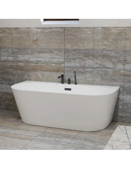 Wanna przyścienna wolnostojąca Corsan MONO E030LGM 160 cm z szeroką krawędzią Korek klik-klak Gunmetal