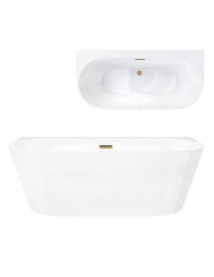 Wanna przyścienna wolnostojąca Corsan MONO E030LBGL 160 cm z szeroką krawędzią Korek klik-klak Złoto Szczotkowane