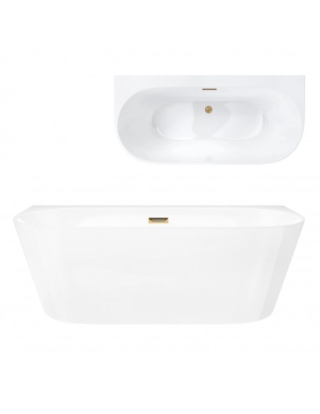 Wanna przyścienna wolnostojąca Corsan MONO E030LBGL 160 cm z szeroką krawędzią Korek klik-klak Złoto Szczotkowane