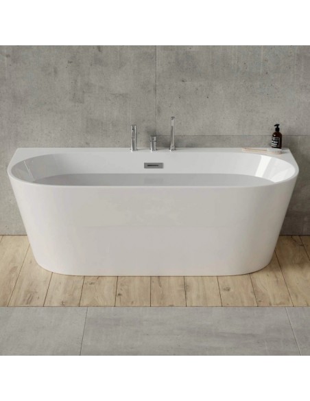 Wanna przyścienna wolnostojąca Corsan MONO E030XLCH 170 cm z szeroką krawędzią Korek klik-klak Chrom