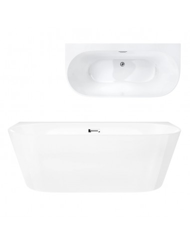 Wanna przyścienna wolnostojąca Corsan MONO E030LCH 160 cm z szeroką krawędzią Korek klik-klak Chrom