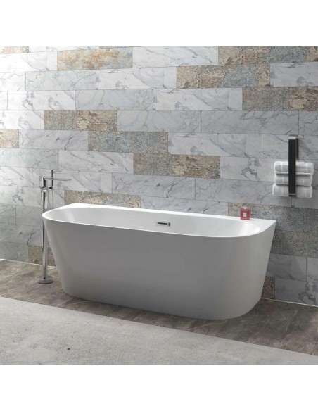 Wanna przyścienna wolnostojąca Corsan MONO E030LCH 160 cm z szeroką krawędzią Korek klik-klak Chrom