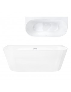 Wanna przyścienna wolnostojąca Corsan MONO E030XLWH 170 cm z szeroką krawędzią Korek klik-klak Biały