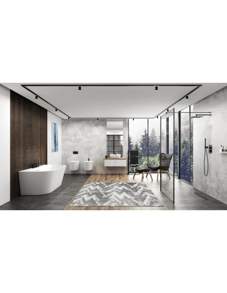 Wanna przyścienna wolnostojąca Corsan MONO E030XLGM 170 cm z szeroką krawędzią Korek klik-klak GunMetal