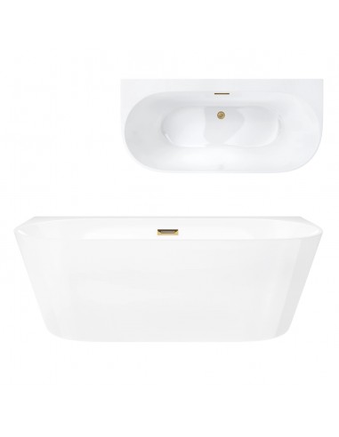 Wanna przyścienna wolnostojąca Corsan MONO E030XLBGL 170 cm z szeroką krawędzią Korek klik-klak Szczotkowane Złoto