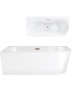 Wanna wolnostojąca narożna Corsan INTERO 170 x 80 z szeroką krawędzią Montaż lewostronny Korek klik-klak Miedziany / Różowe Złot