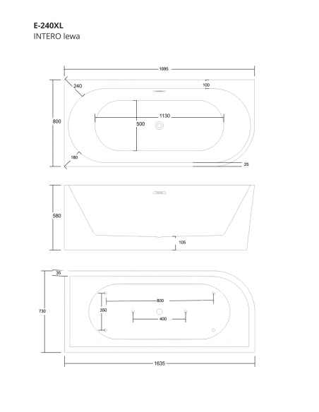 Wanna Wolnostojąca Narożna Corsan INTERO 170 X 80 Z Szeroką Krawędzią Montaż Lewostronny Korek Klik - Klak Chrom