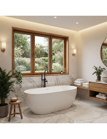 Wanna Wolnostojąca OLVENA V041MGM 150 Cm Przelew Szczelinowy Korek Klik Klak Gunmetal