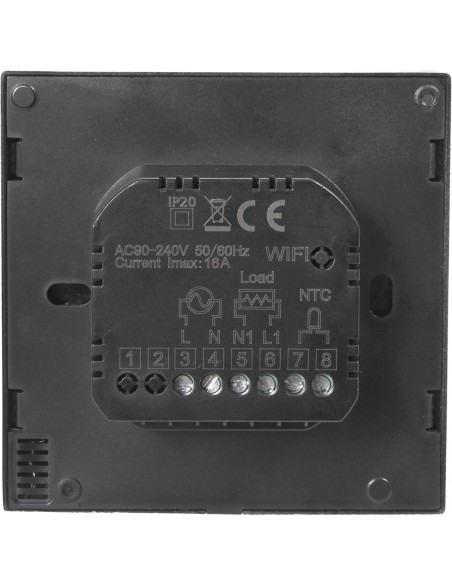 Tył termostatu Wiper CX20 WiFi – zaciski instalacyjne i miejsce na czujnik podłogi