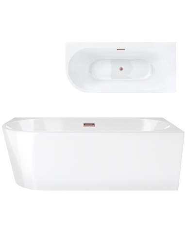 Wanna wolnostojąca narożna Corsan INTERO 170 x 80 z szeroką krawędzią Montaż prawostronny Korek klik-klak Miedziany / Różowe Zło