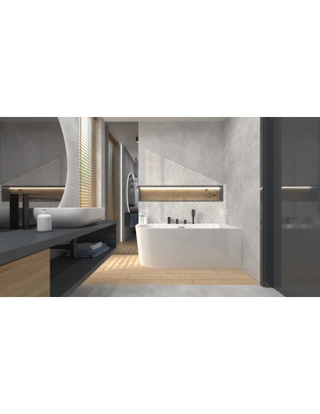 Wanna wolnostojąca narożna Corsan INTERO 170 x 80 z szeroką krawędzią Montaż prawostronny Korek klik-klak Miedziany / Różowe Zło