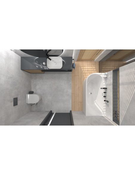 Wanna wolnostojąca narożna Corsan INTERO 170 x 80 z szeroką krawędzią Montaż prawostronny Korek klik-klak Miedziany / Różowe Zło