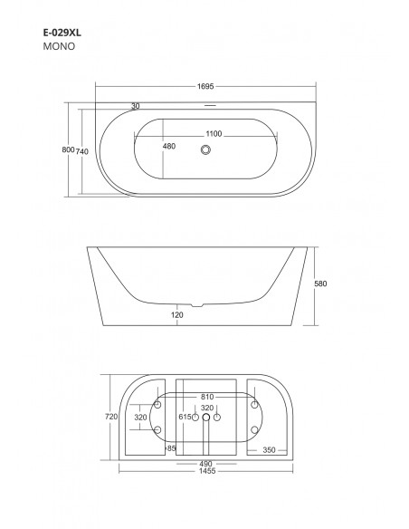 Wanna przyścienna MONO E029XLBSL 170x80 cm Korek klik-klak Biały