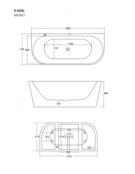 Wanna przyścienna MONO E029LBRG 160x75 cm Korek klik-klak Miedź Szczotkowana