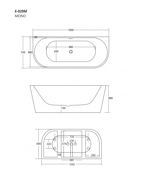 Wanna przyścienna MONO E029MBRG 150x74 cm Korek klik-klak Miedź Szczotkowana