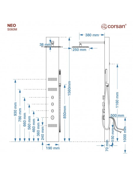 Panel prysznicowy Corsan NEO Mieszacz Stal