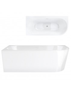 Wanna Narożna INTERO V240LLBSL 160 Cm Montaż Lewostronny Przelew Szczelinowy Korek Klik Klak Stal Szczotkowana