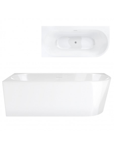 Wanna narożna INTERO V240LLBSL 160 cm Montaż lewostronny Przelew szczelinowy Korek klik klak Stal szczotkowana