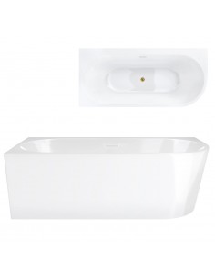 Wanna Narożna INTERO V240LLBGL 160 Cm Montaż Lewostronny Przelew Szczelinowy Korek Klik Klak Złoty Szczotkowany