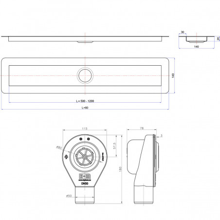 Odpływ liniowy Wiper 600 mm Invisible