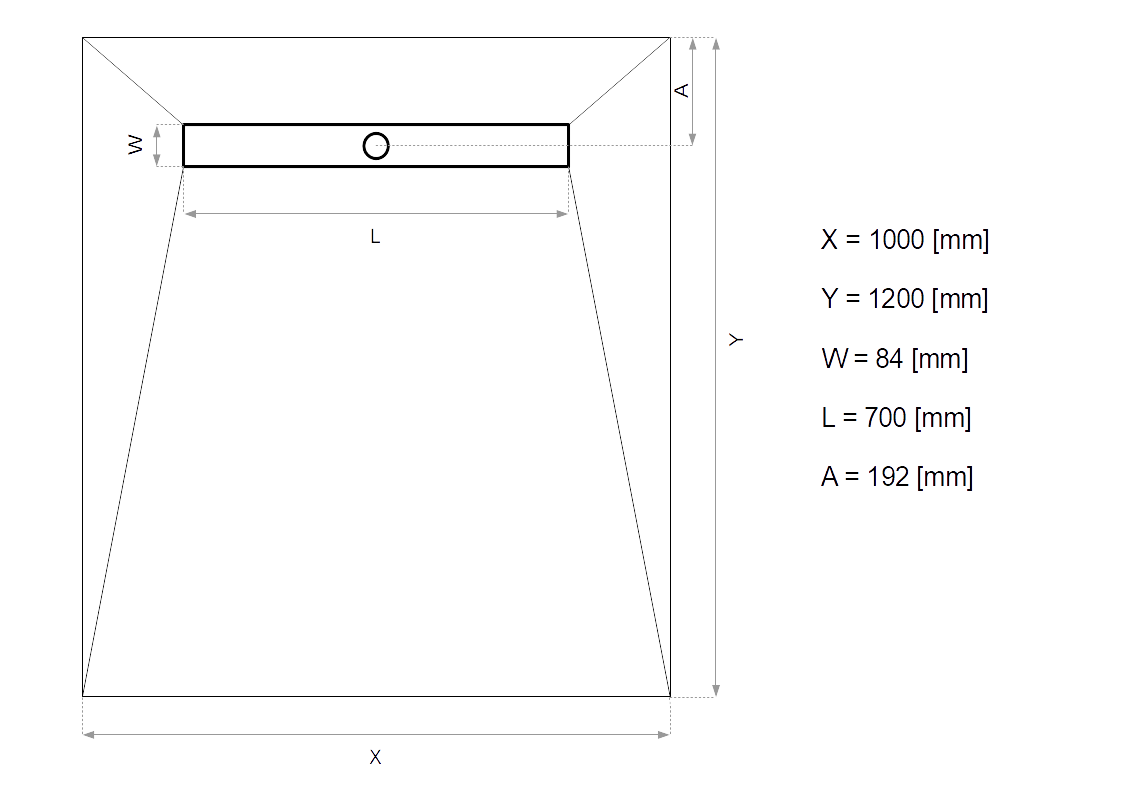 rysunek techniczny brodzika podpłytkowego czterospadowego 100x120
