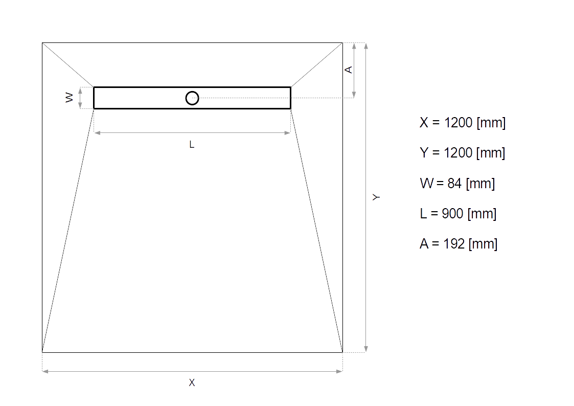 rysunek techniczny brodzika podpłytkowego czterospadowego 120x120